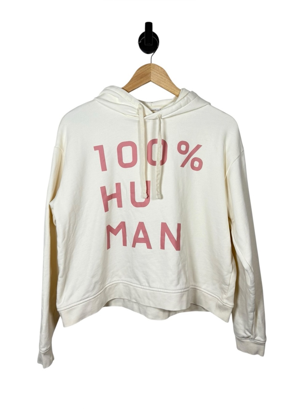 Everlane 100% Human Hoodie Sweatshirt Cream Pink Graphic Relaxed Medium